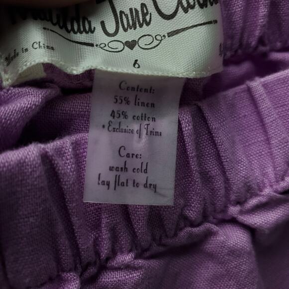 Matilda Jane Girls Good Hart Sweet Violet Linen Ruffle Cropped Pants Size 6 - Picture 4 of 5